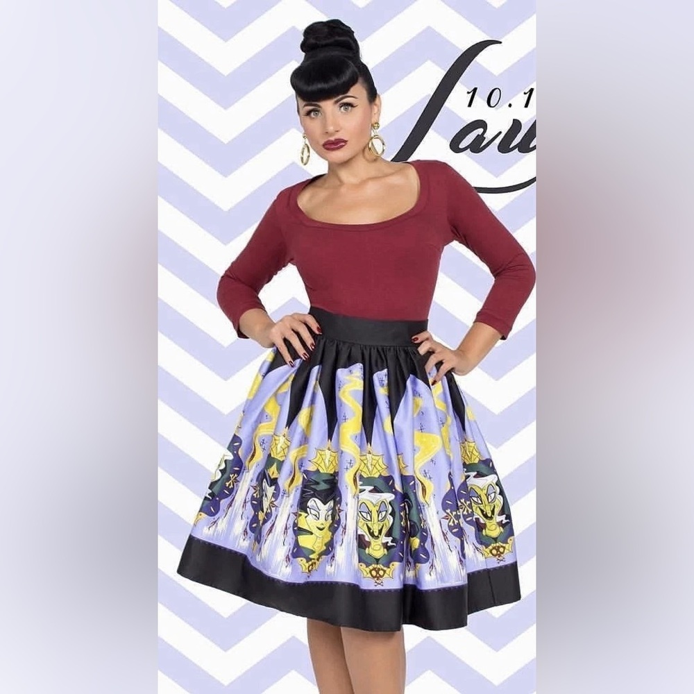 Pinup Couture Evil Queen Witch Transformation Swing Skirt Halloween Flare Pocket